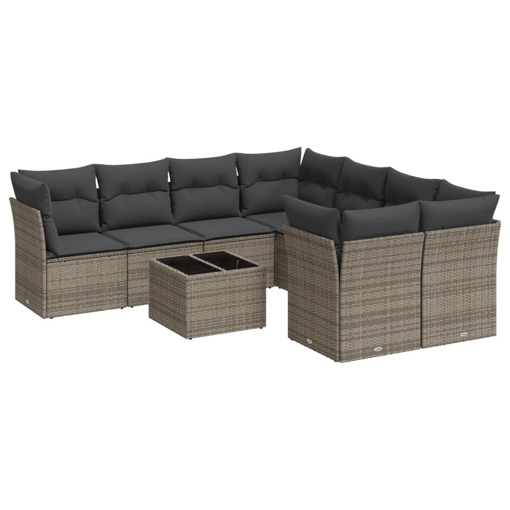 9-delige Loungeset met kussens poly rattan grijs is nu te koop bij PeponiXL, paradijselijk wonen!