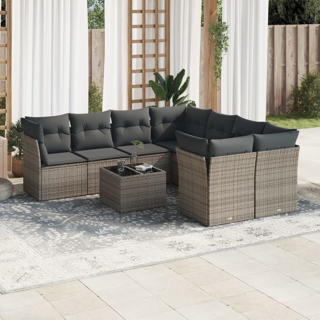 9-delige Loungeset met kussens poly rattan grijs is nu te koop bij PeponiXL, paradijselijk wonen!