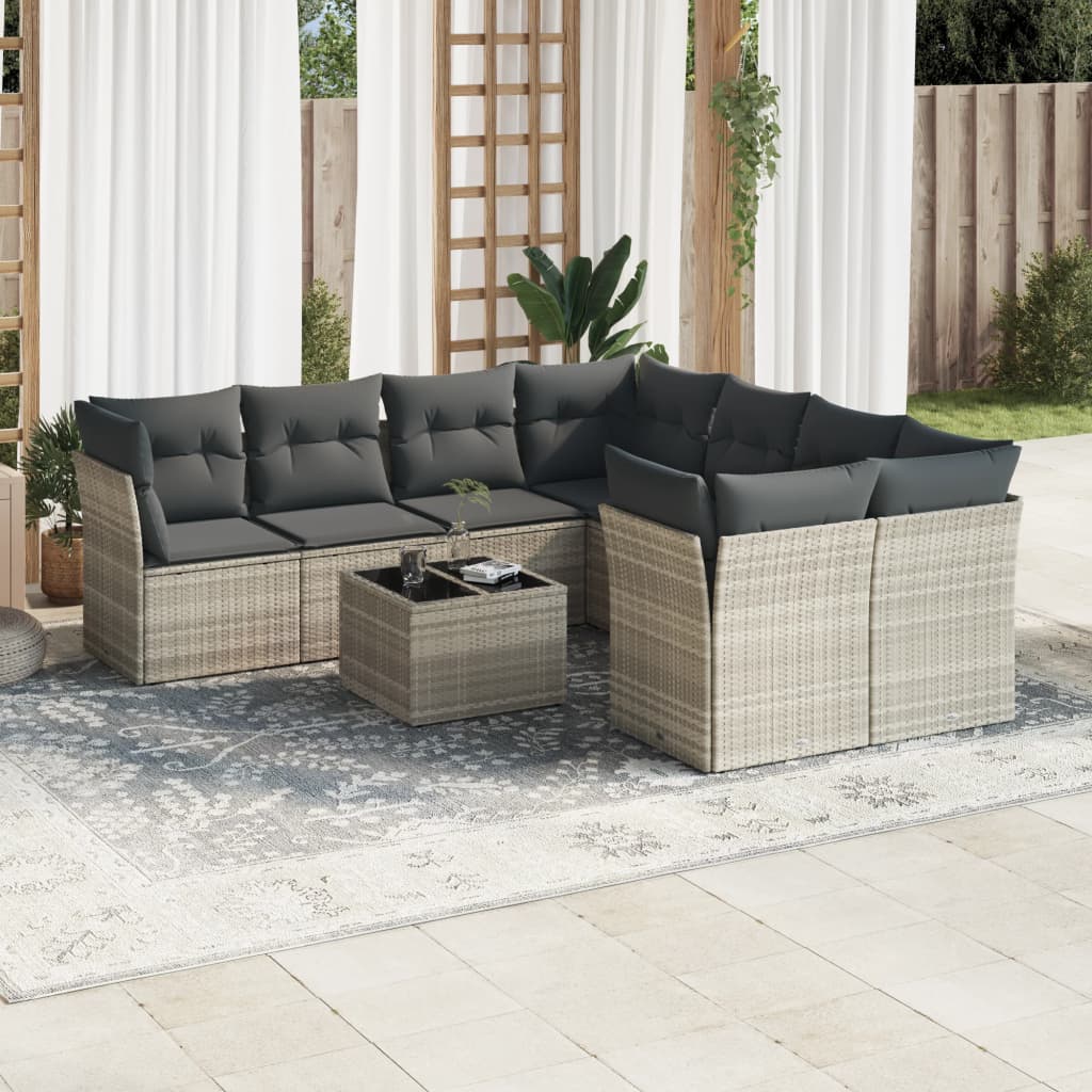 9-delige Loungeset met kussens poly rattan lichtgrijs is nu te koop bij PeponiXL, paradijselijk wonen!