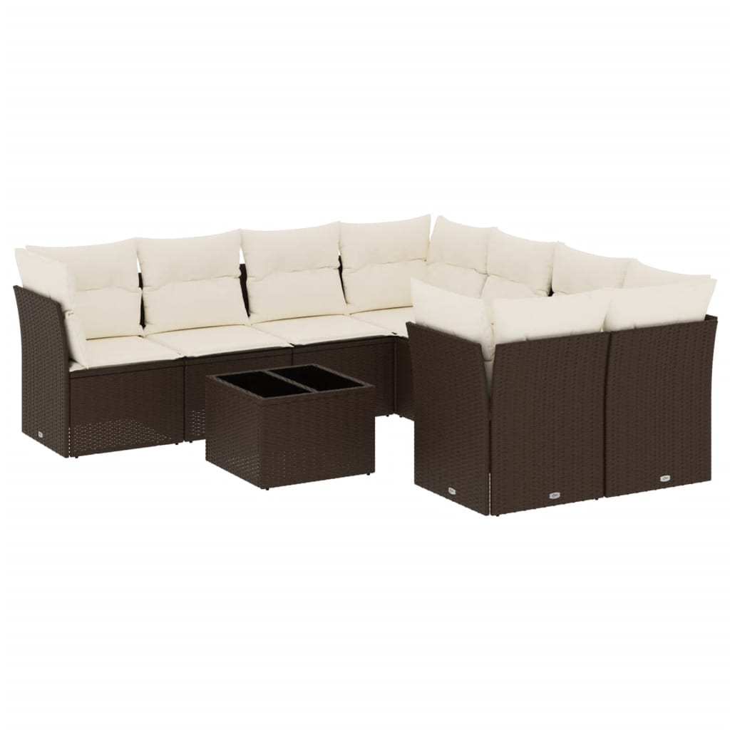 9-delige Loungeset met kussens poly rattan bruin is nu te koop bij PeponiXL, paradijselijk wonen!