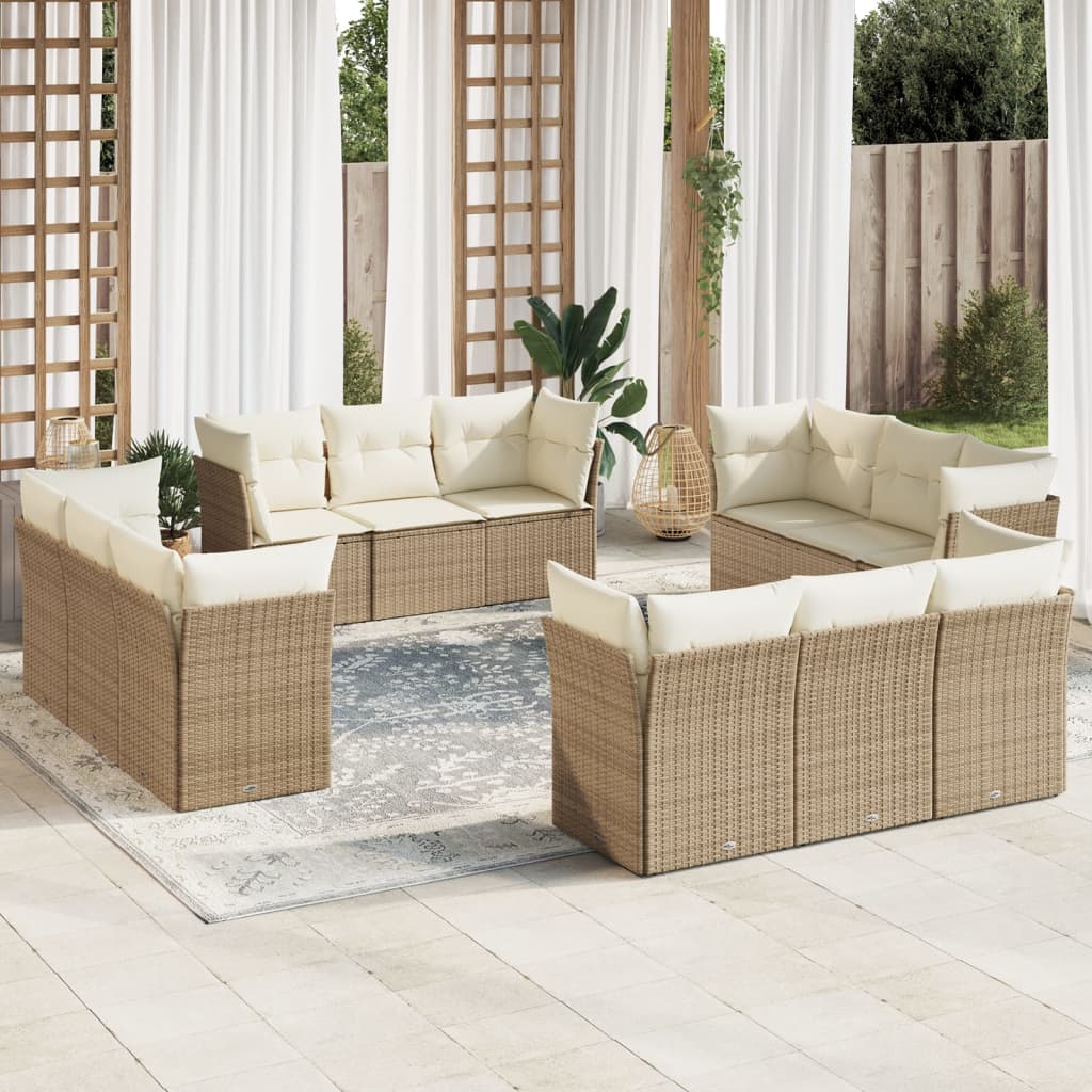 12-delige Loungeset met kussens poly rattan beige is nu te koop bij PeponiXL, paradijselijk wonen!