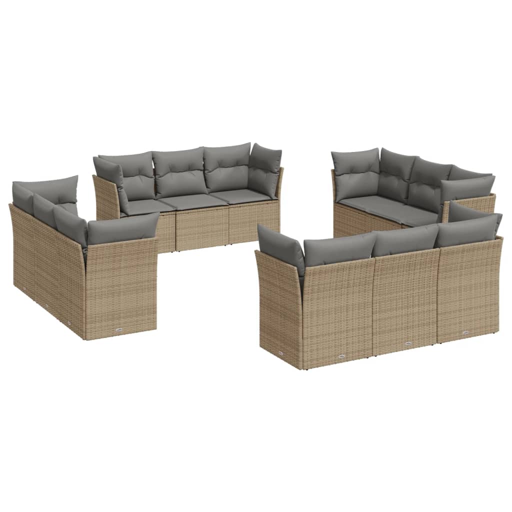 12-delige Loungeset met kussens poly rattan beige is nu te koop bij PeponiXL, paradijselijk wonen!