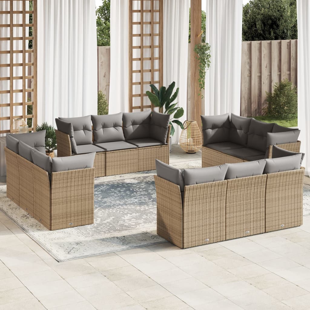 12-delige Loungeset met kussens poly rattan beige is nu te koop bij PeponiXL, paradijselijk wonen!