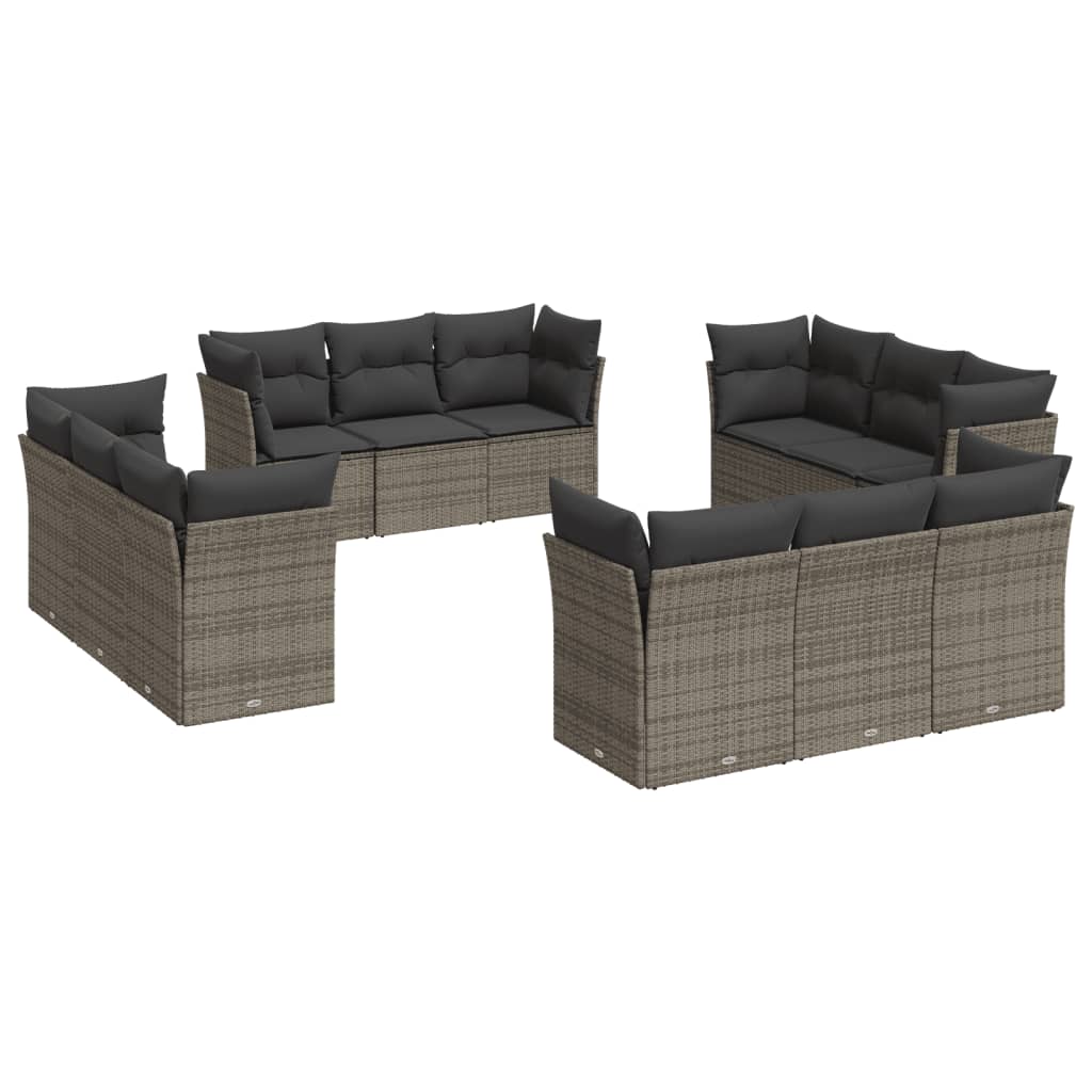 12-delige Loungeset met kussens poly rattan grijs is nu te koop bij PeponiXL, paradijselijk wonen!