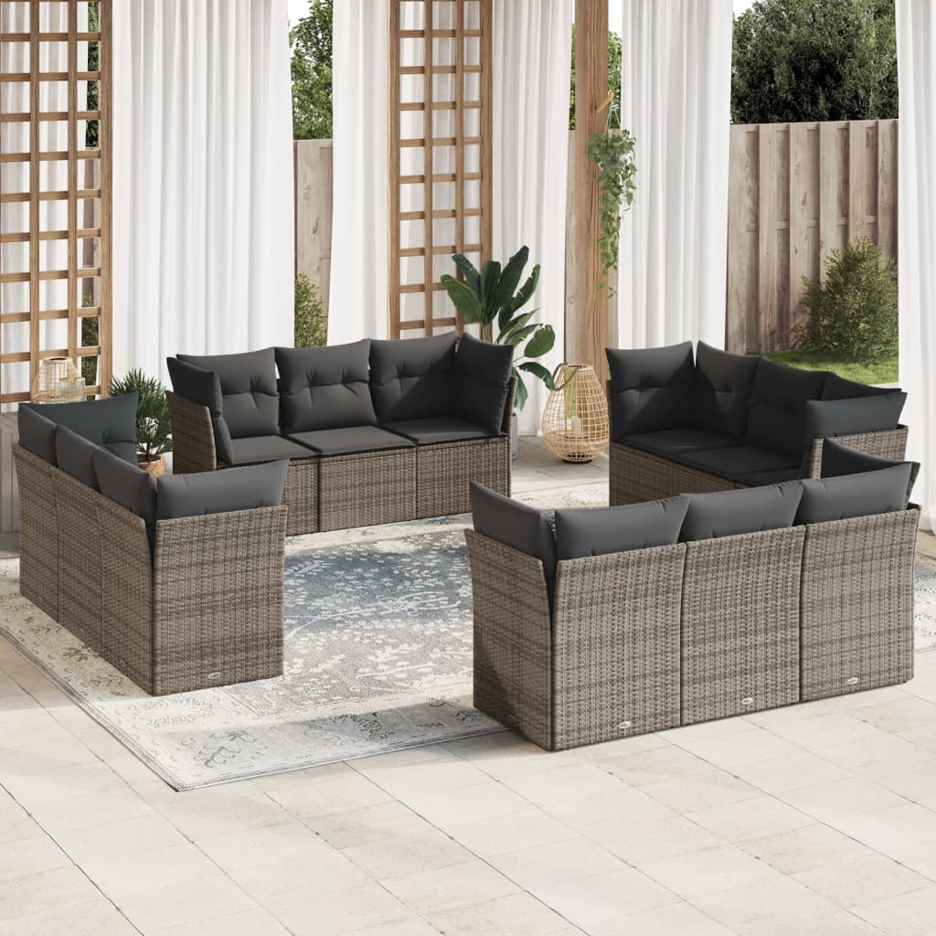 12-delige Loungeset met kussens poly rattan grijs is nu te koop bij PeponiXL, paradijselijk wonen!
