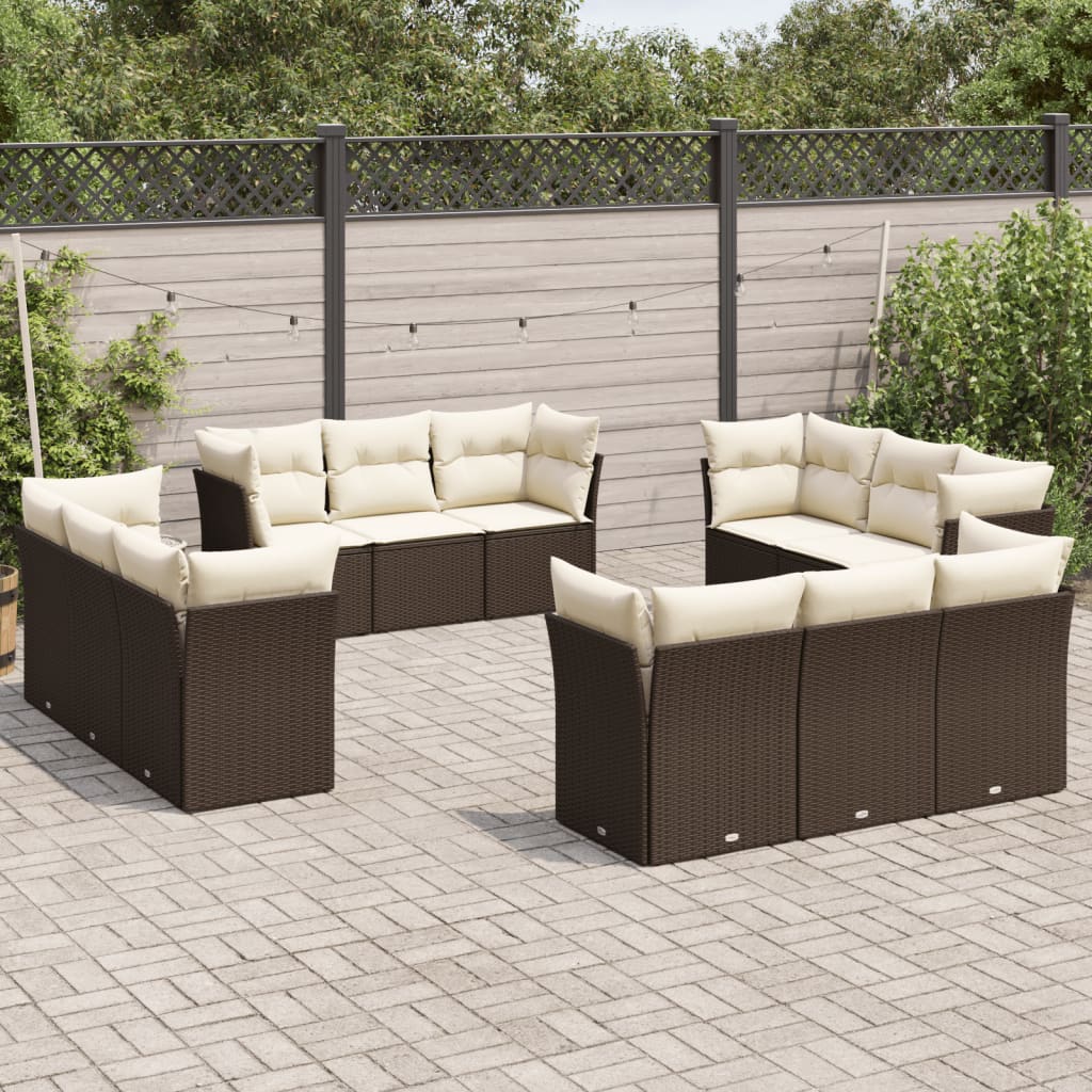 12-delige Loungeset met kussens poly rattan bruin is nu te koop bij PeponiXL, paradijselijk wonen!
