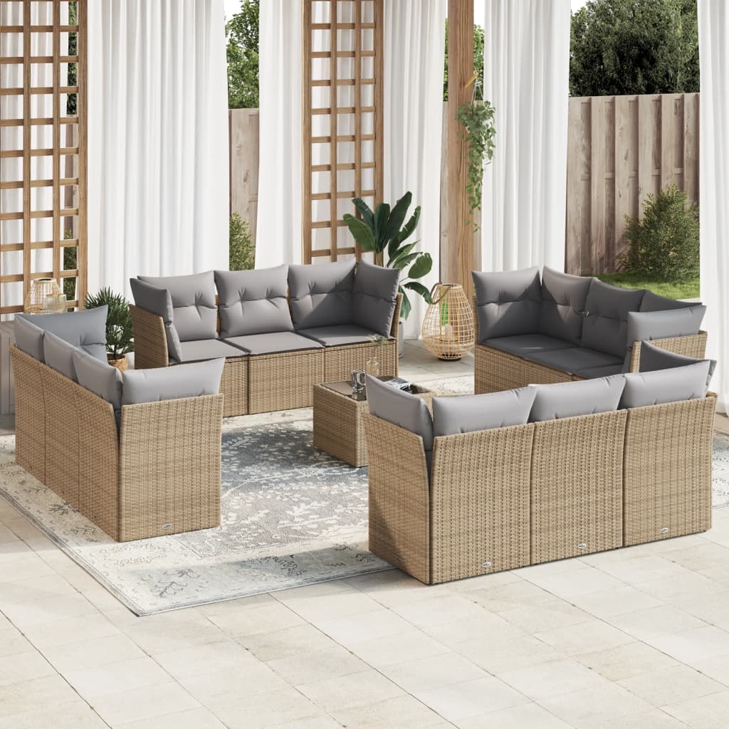 13-delige Loungeset met kussens poly rattan beige is nu te koop bij PeponiXL, paradijselijk wonen!