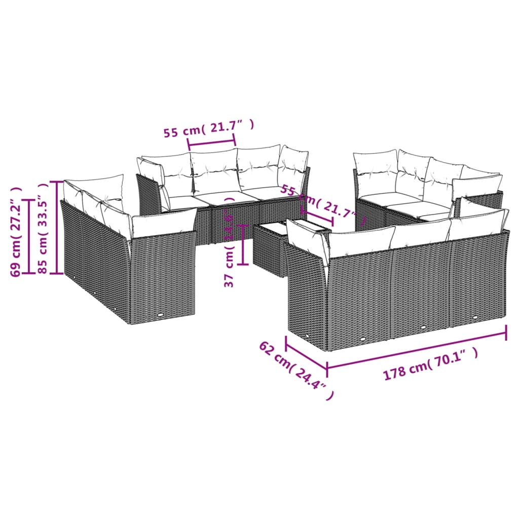 13-delige Loungeset met kussens poly rattan lichtgrijs is nu te koop bij PeponiXL, paradijselijk wonen!