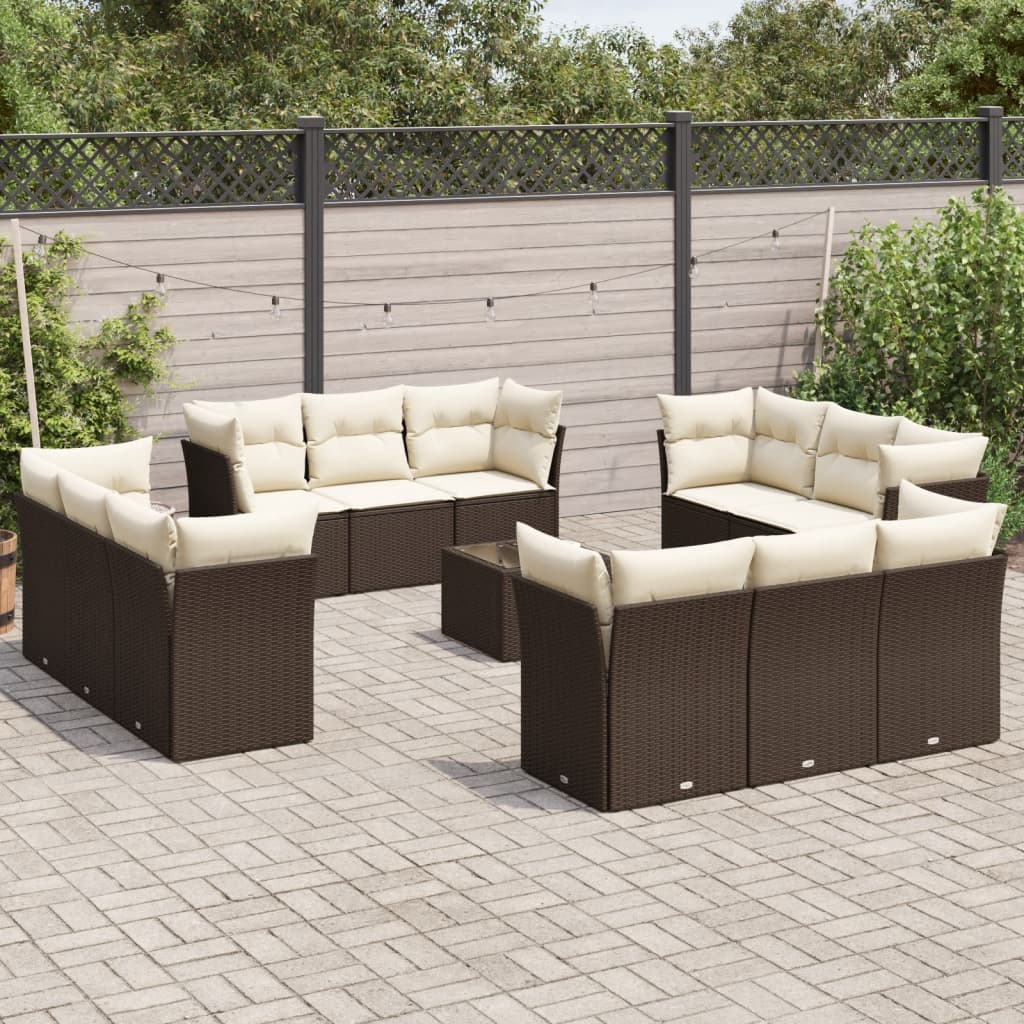 13-delige Loungeset met kussens poly rattan bruin is nu te koop bij PeponiXL, paradijselijk wonen!