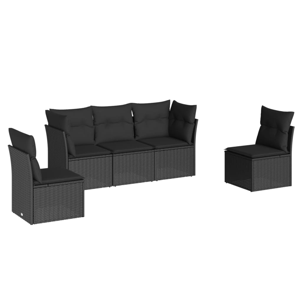 5-delige Loungeset met kussens poly rattan zwart is nu te koop bij PeponiXL, paradijselijk wonen!