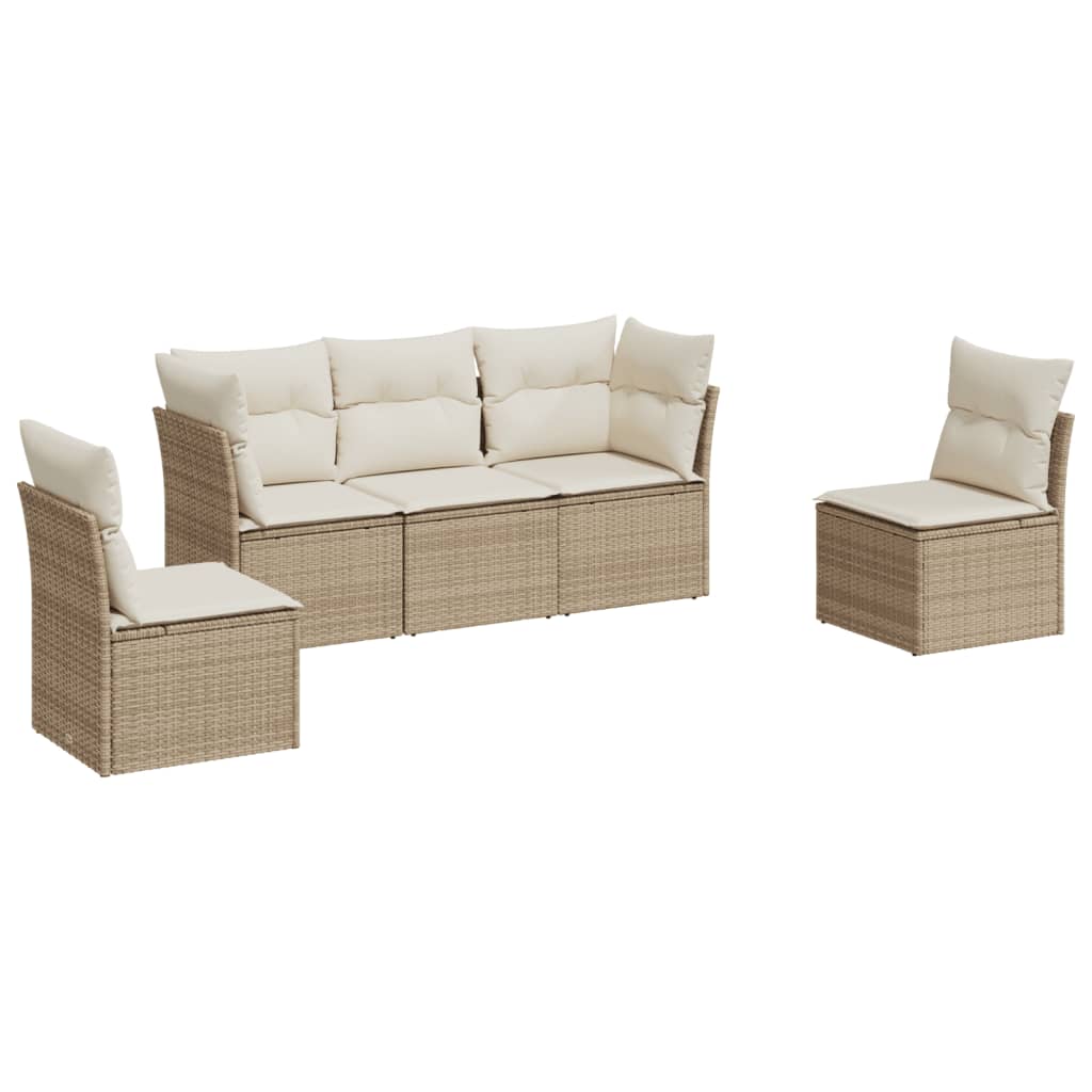 5-delige Loungeset met kussens poly rattan beige is nu te koop bij PeponiXL, paradijselijk wonen!