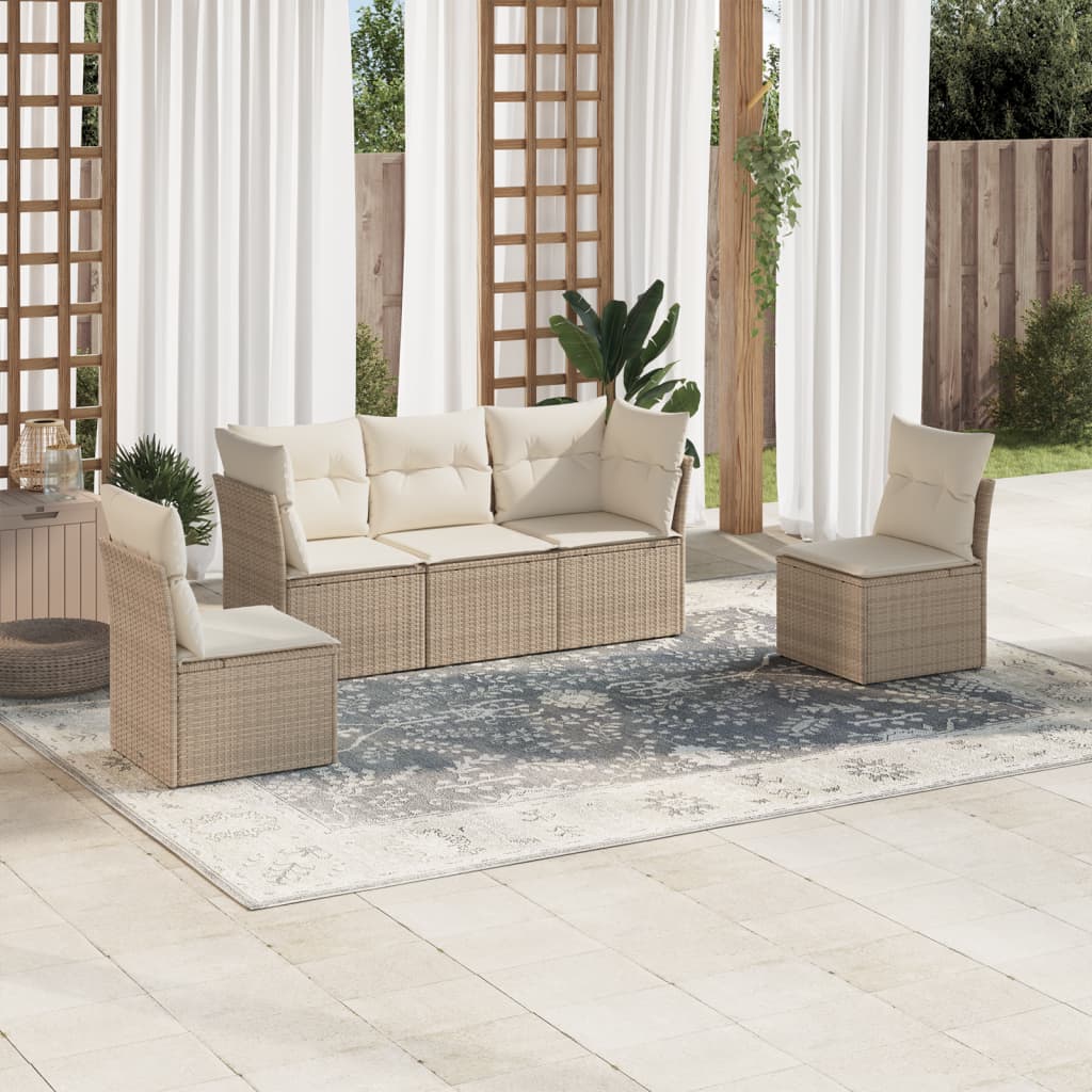 5-delige Loungeset met kussens poly rattan beige is nu te koop bij PeponiXL, paradijselijk wonen!