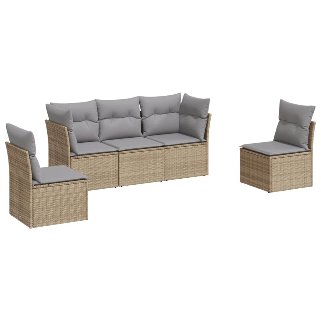 5-delige Loungeset met kussens poly rattan beige is nu te koop bij PeponiXL, paradijselijk wonen!