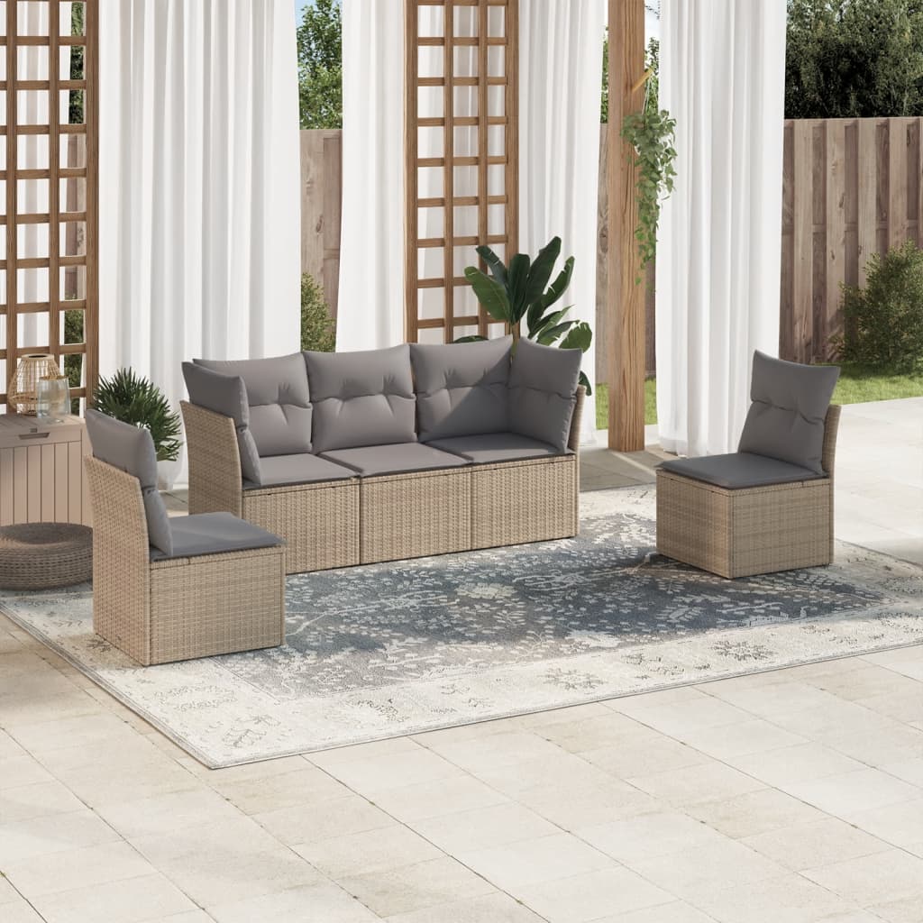 5-delige Loungeset met kussens poly rattan beige is nu te koop bij PeponiXL, paradijselijk wonen!