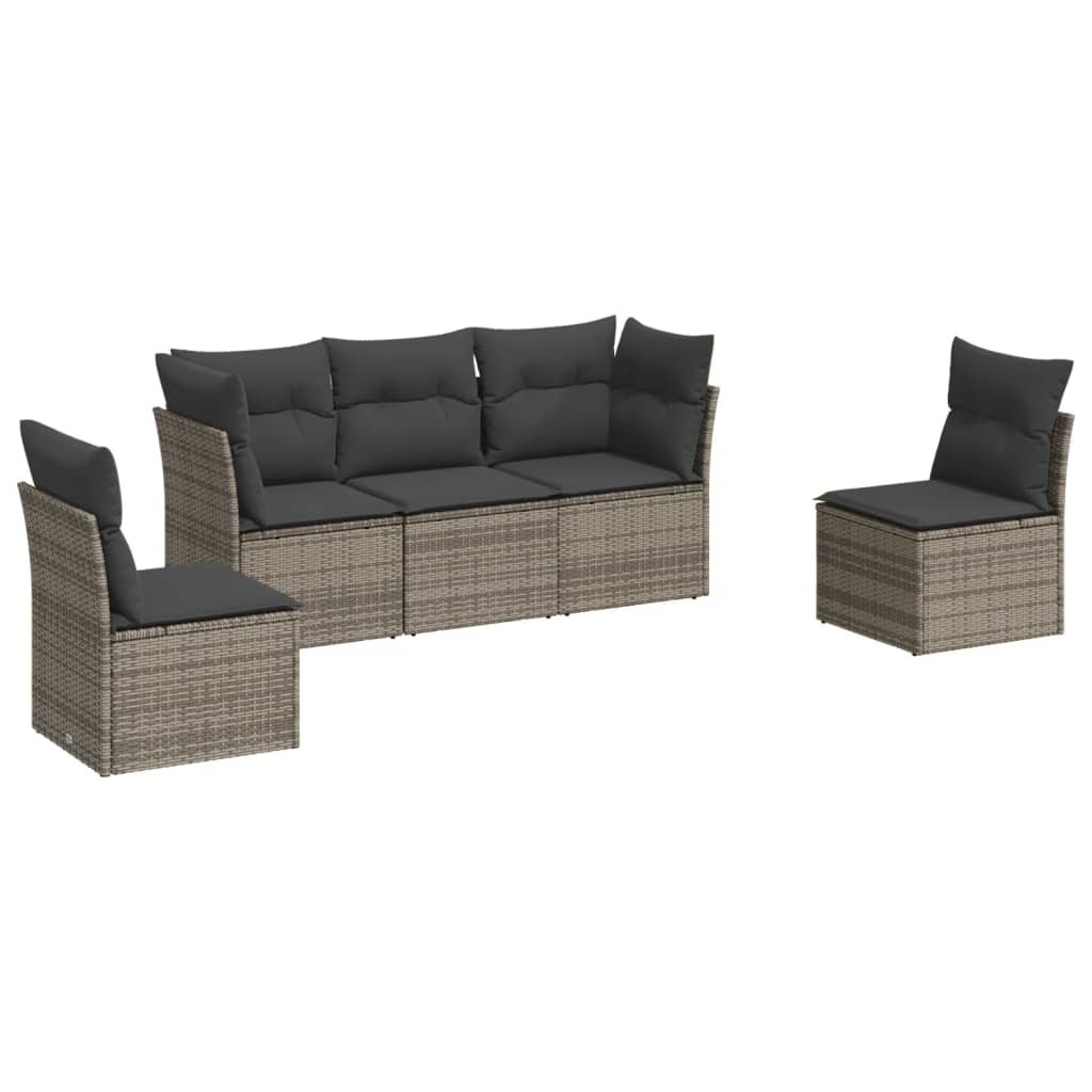 5-delige Loungeset met kussens poly rattan grijs is nu te koop bij PeponiXL, paradijselijk wonen!