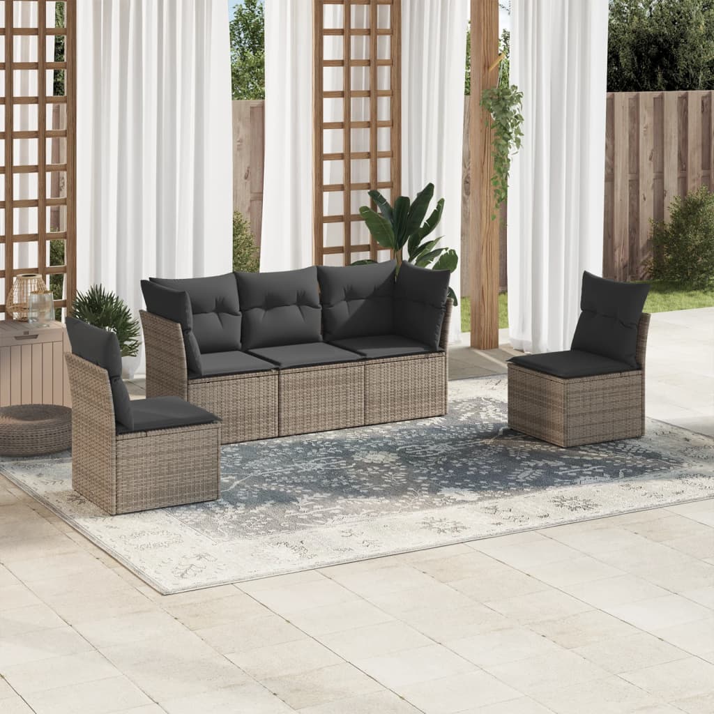 5-delige Loungeset met kussens poly rattan grijs is nu te koop bij PeponiXL, paradijselijk wonen!