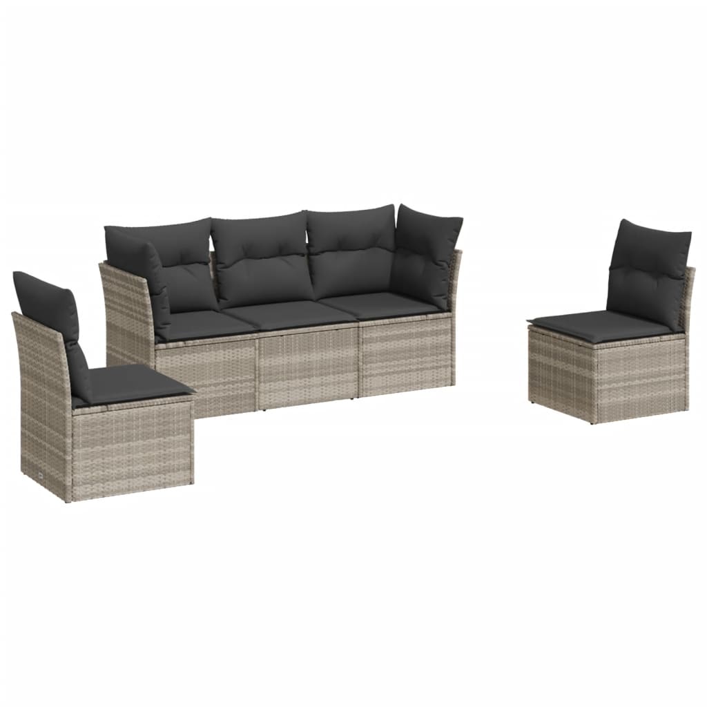 5-delige Loungeset met kussens poly rattan lichtgrijs is nu te koop bij PeponiXL, paradijselijk wonen!