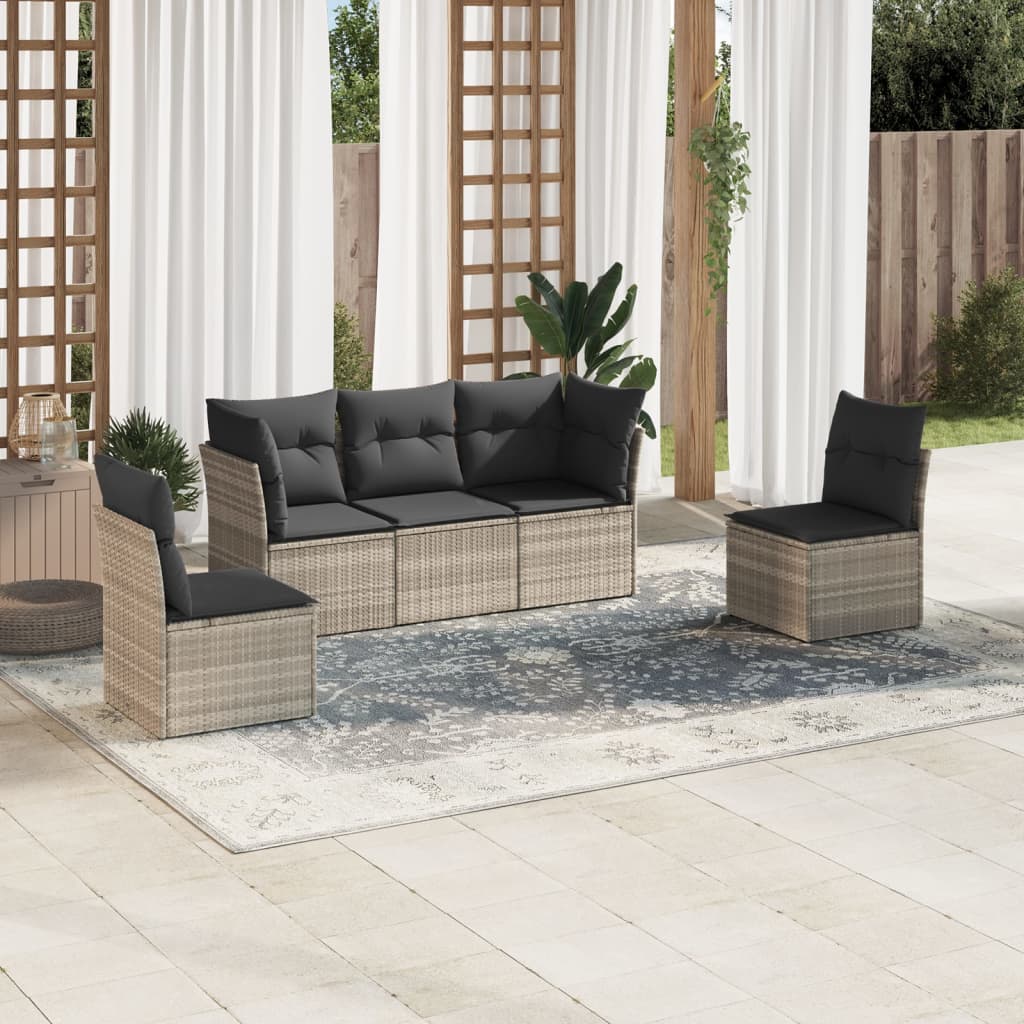 5-delige Loungeset met kussens poly rattan lichtgrijs is nu te koop bij PeponiXL, paradijselijk wonen!