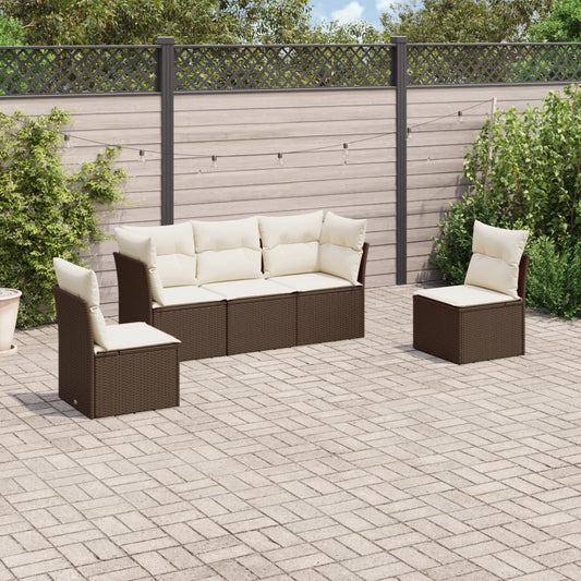 5-delige Loungeset met kussens poly rattan bruin is nu te koop bij PeponiXL, paradijselijk wonen!