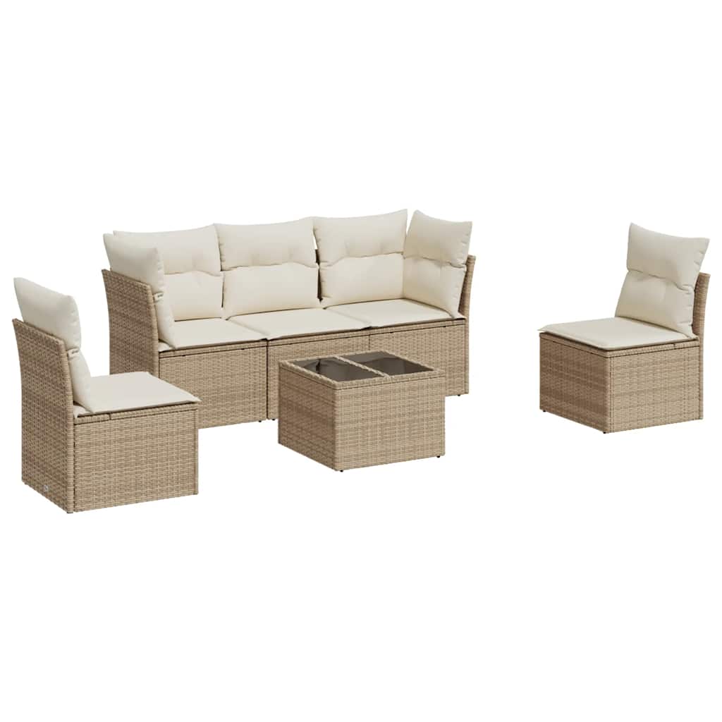 6-delige Loungeset met kussens poly rattan beige is nu te koop bij PeponiXL, paradijselijk wonen!