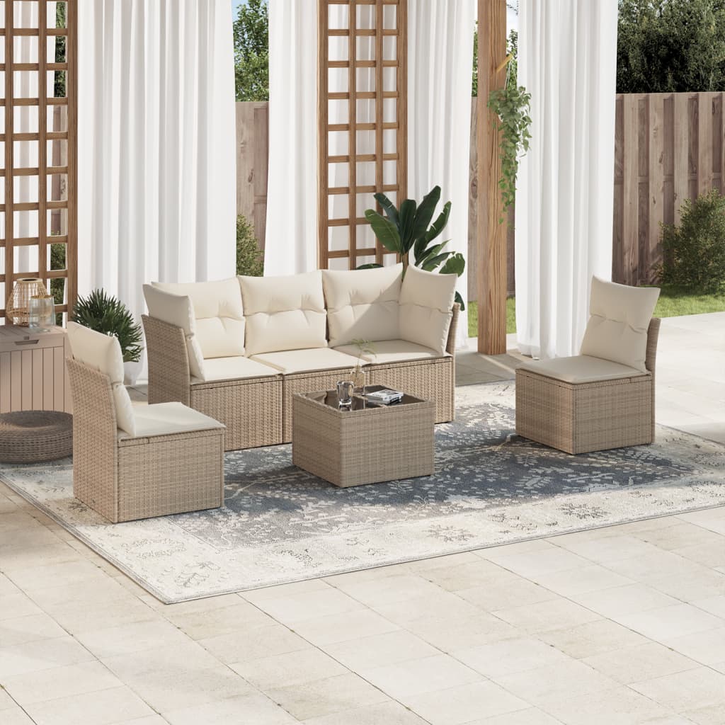6-delige Loungeset met kussens poly rattan beige is nu te koop bij PeponiXL, paradijselijk wonen!