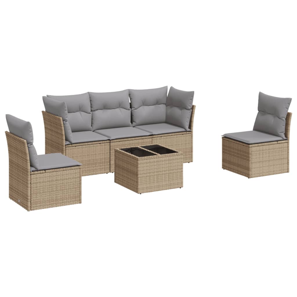 6-delige Loungeset met kussens poly rattan beige is nu te koop bij PeponiXL, paradijselijk wonen!