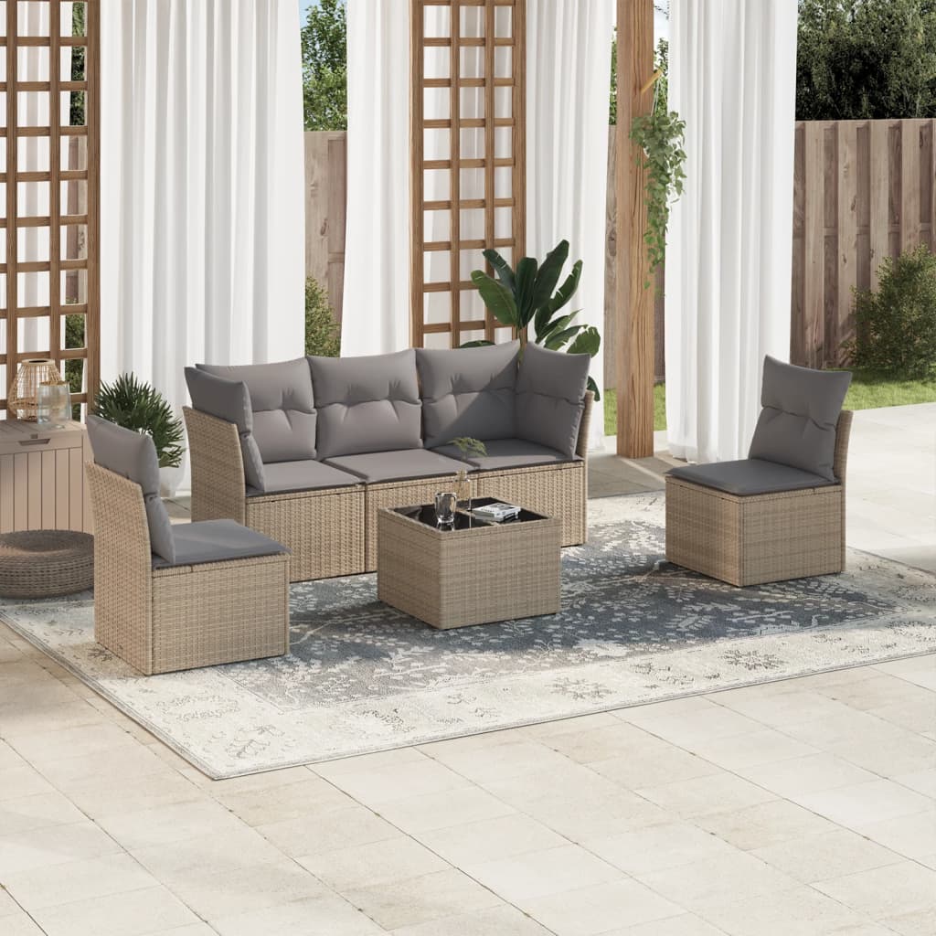 6-delige Loungeset met kussens poly rattan beige is nu te koop bij PeponiXL, paradijselijk wonen!