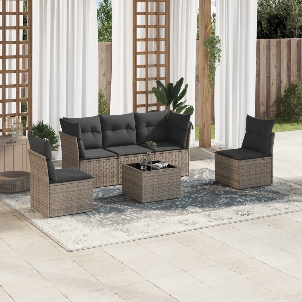 6-delige Loungeset met kussens poly rattan grijs is nu te koop bij PeponiXL, paradijselijk wonen!