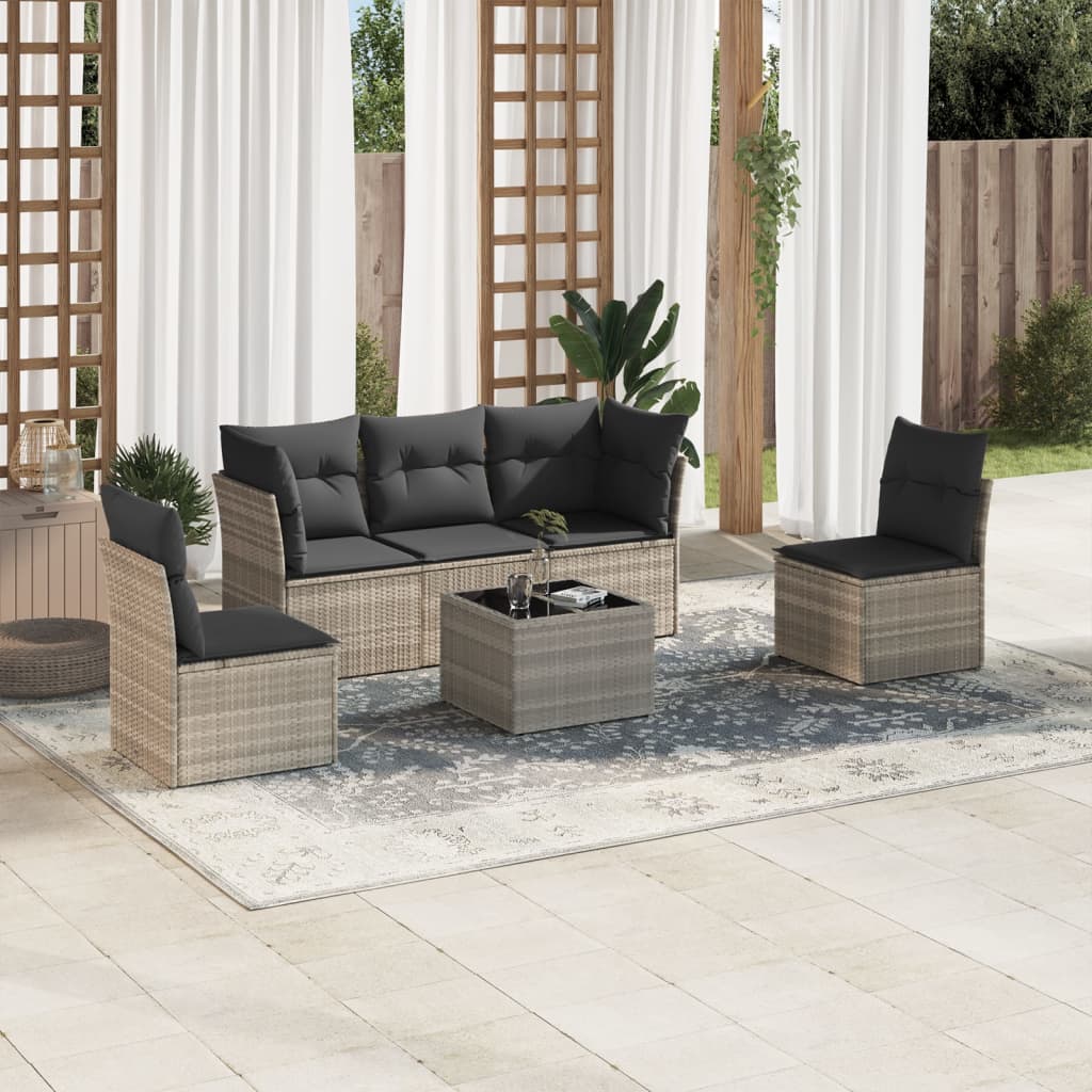 6-delige Loungeset met kussens poly rattan lichtgrijs is nu te koop bij PeponiXL, paradijselijk wonen!