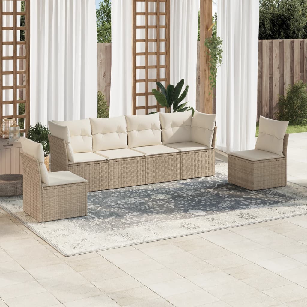 6-delige Loungeset met kussens poly rattan beige is nu te koop bij PeponiXL, paradijselijk wonen!