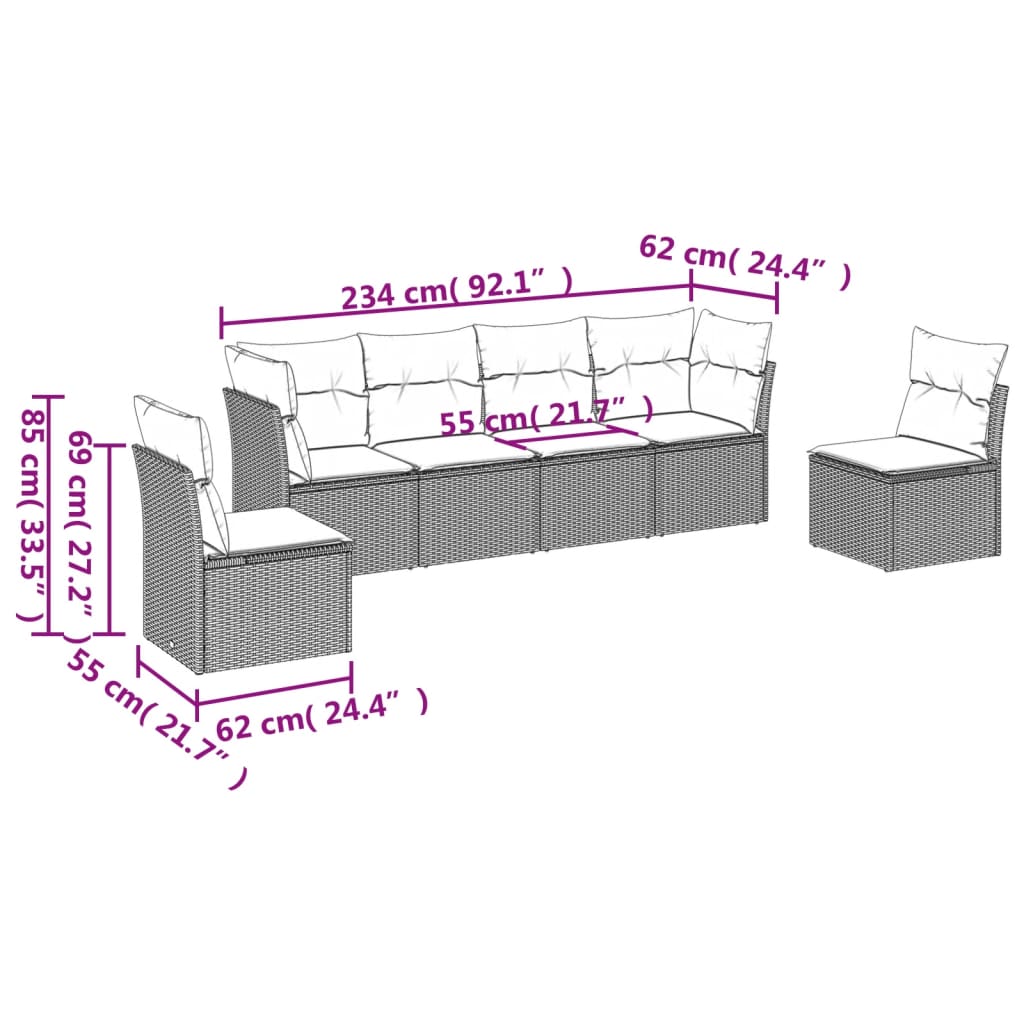6-delige Loungeset met kussens poly rattan beige is nu te koop bij PeponiXL, paradijselijk wonen!