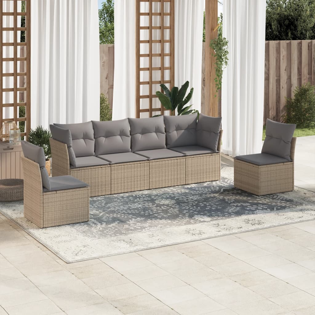 6-delige Loungeset met kussens poly rattan beige is nu te koop bij PeponiXL, paradijselijk wonen!