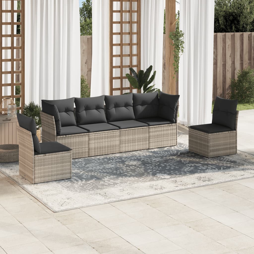 6-delige Loungeset met kussens poly rattan lichtgrijs is nu te koop bij PeponiXL, paradijselijk wonen!