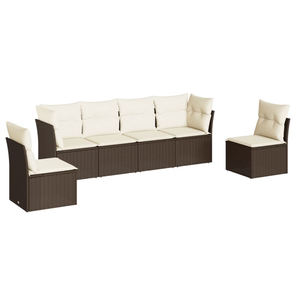 6-delige Loungeset met kussens poly rattan bruin is nu te koop bij PeponiXL, paradijselijk wonen!
