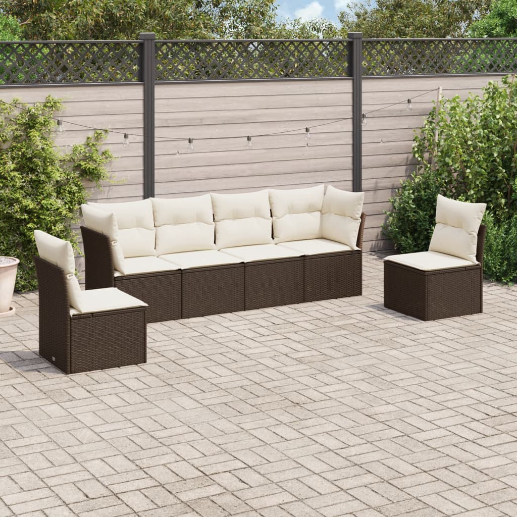 6-delige Loungeset met kussens poly rattan bruin is nu te koop bij PeponiXL, paradijselijk wonen!
