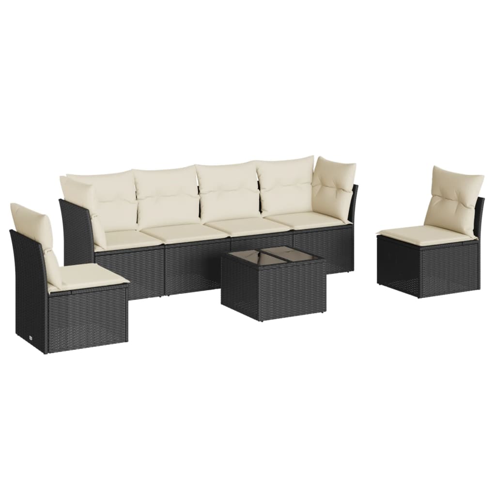 7-delige Loungeset met kussens poly rattan zwart is nu te koop bij PeponiXL, paradijselijk wonen!