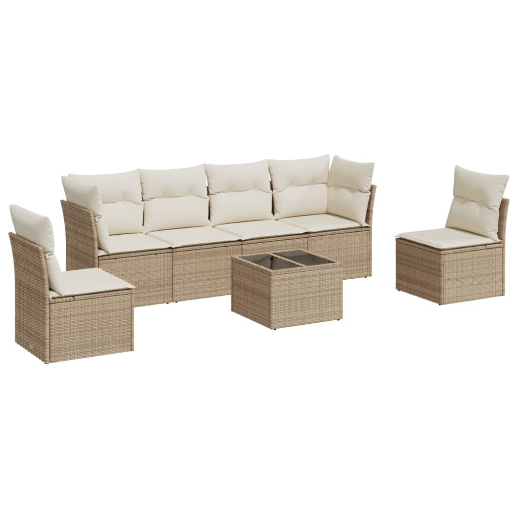 7-delige Loungeset met kussens poly rattan beige is nu te koop bij PeponiXL, paradijselijk wonen!