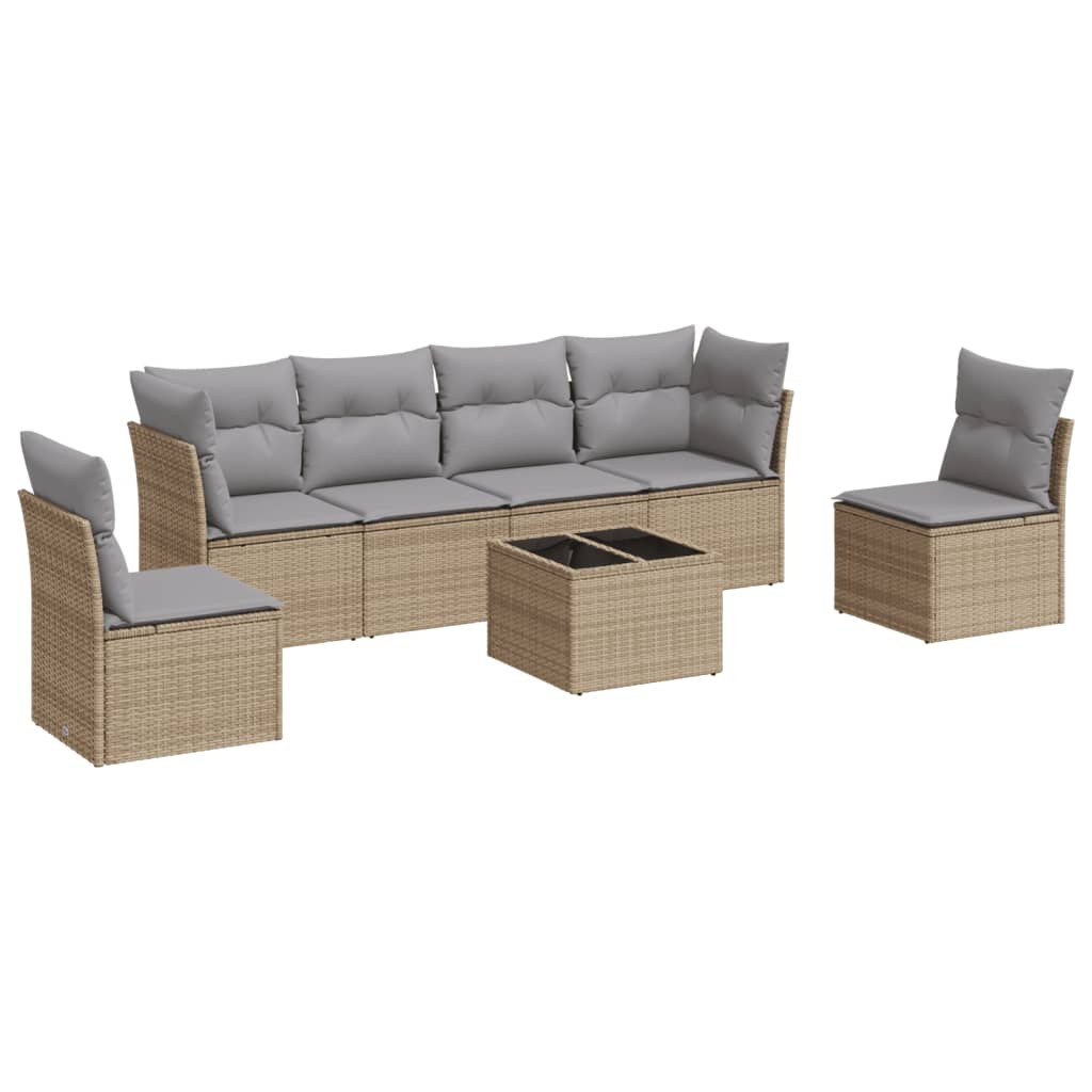 7-delige Loungeset met kussens poly rattan beige is nu te koop bij PeponiXL, paradijselijk wonen!
