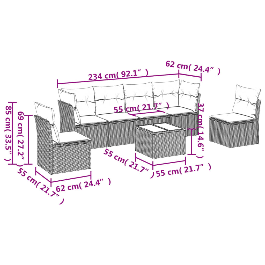 7-delige Loungeset met kussens poly rattan beige is nu te koop bij PeponiXL, paradijselijk wonen!