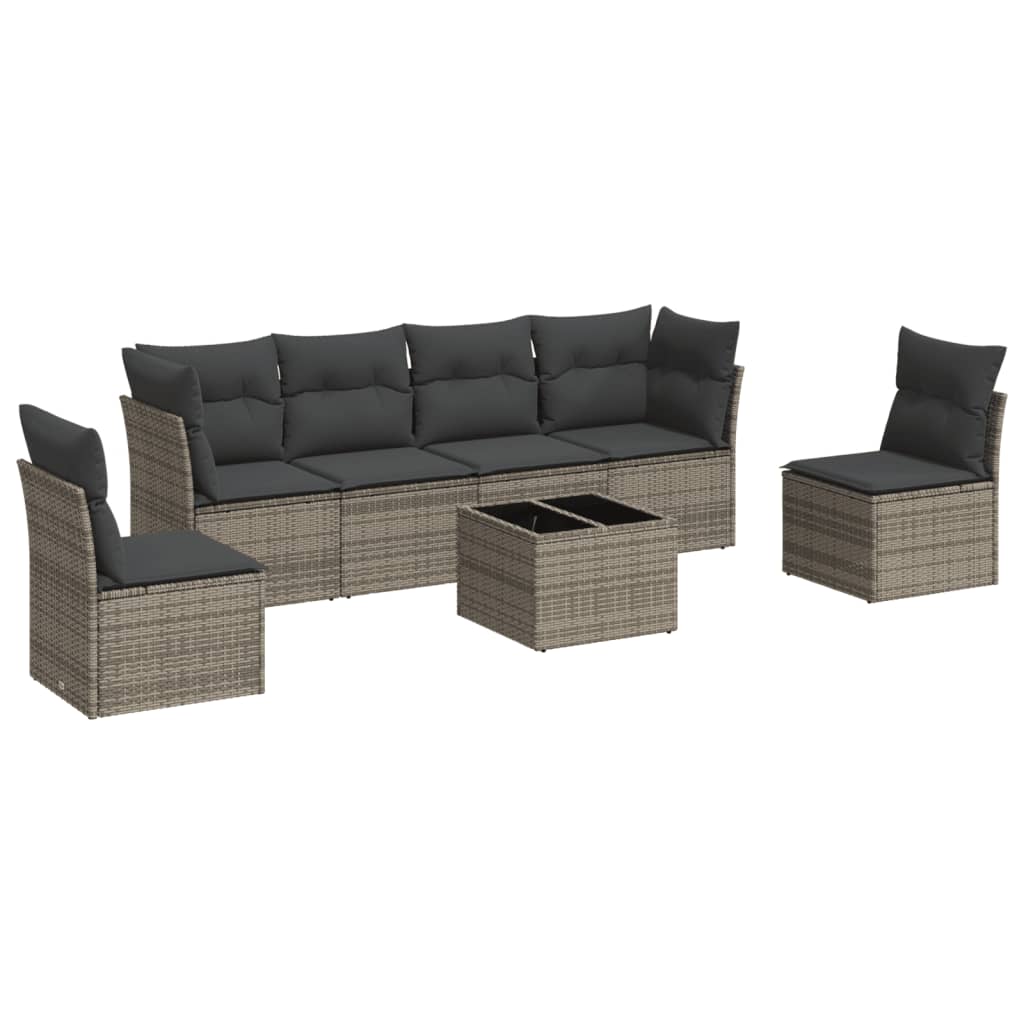 7-delige Loungeset met kussens poly rattan grijs is nu te koop bij PeponiXL, paradijselijk wonen!