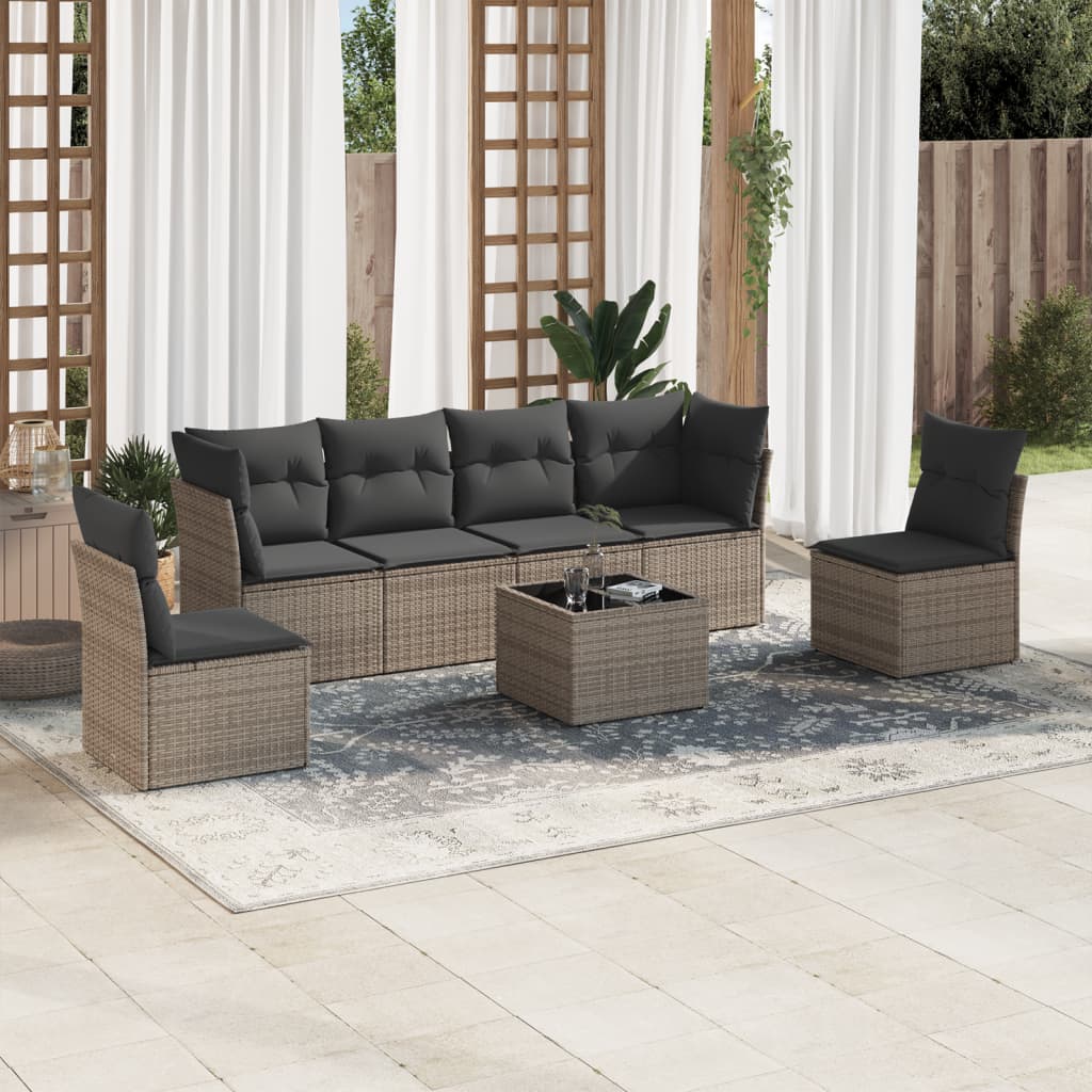 7-delige Loungeset met kussens poly rattan grijs is nu te koop bij PeponiXL, paradijselijk wonen!