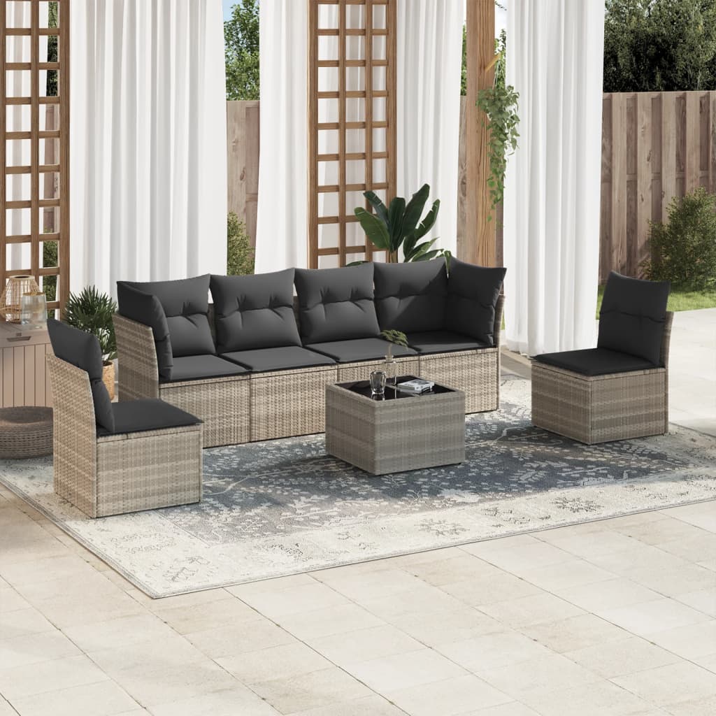 7-delige Loungeset met kussens poly rattan lichtgrijs is nu te koop bij PeponiXL, paradijselijk wonen!