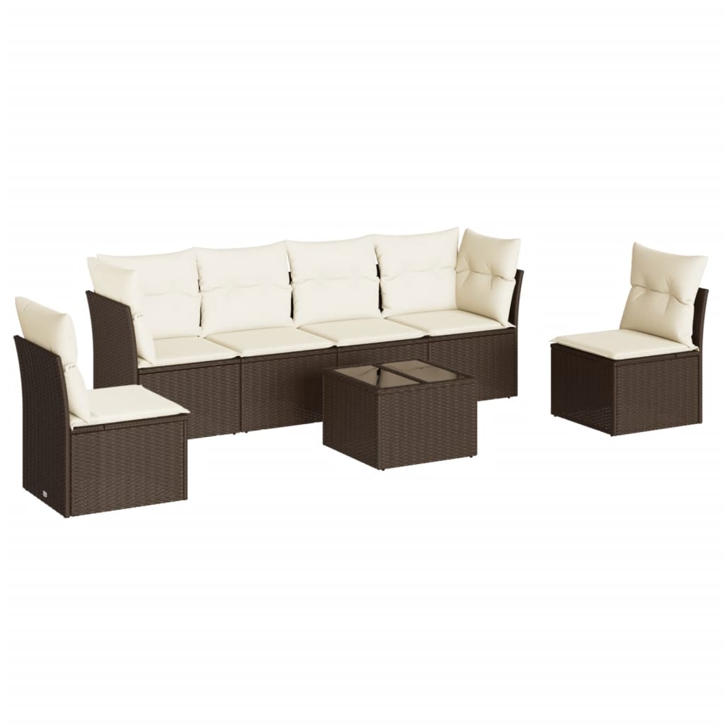 7-delige Loungeset met kussens poly rattan bruin is nu te koop bij PeponiXL, paradijselijk wonen!
