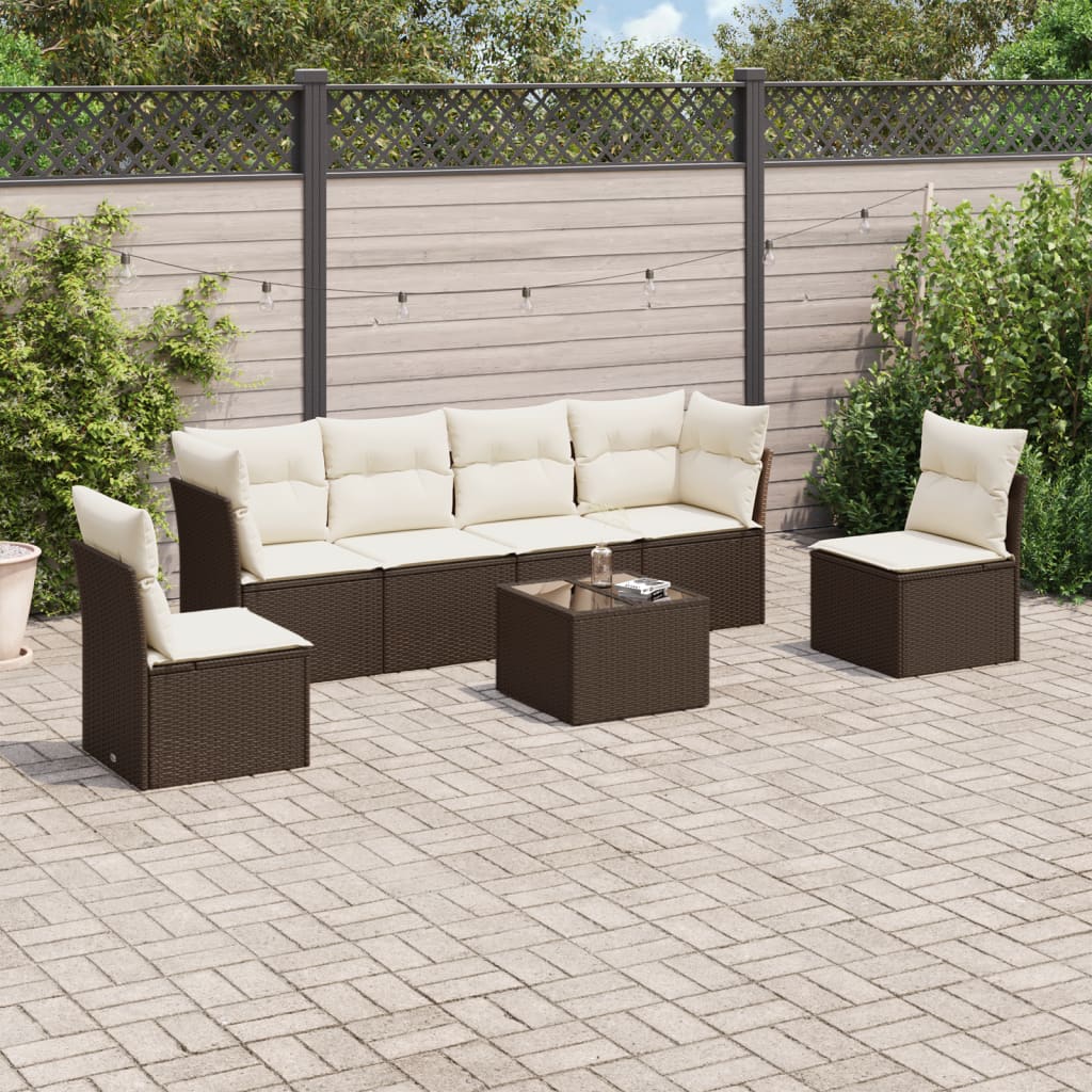 7-delige Loungeset met kussens poly rattan bruin is nu te koop bij PeponiXL, paradijselijk wonen!