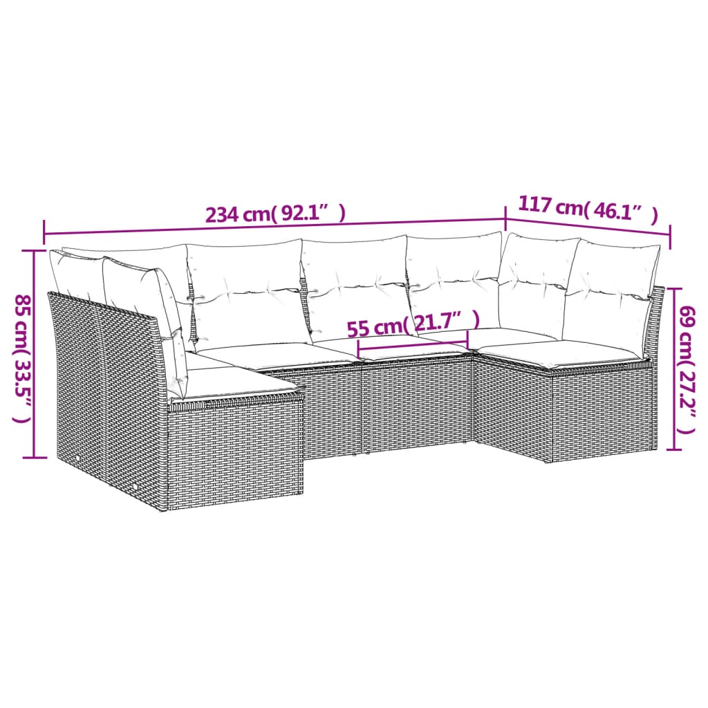 6-delige Loungeset met kussens poly rattan grijs is nu te koop bij PeponiXL, paradijselijk wonen!