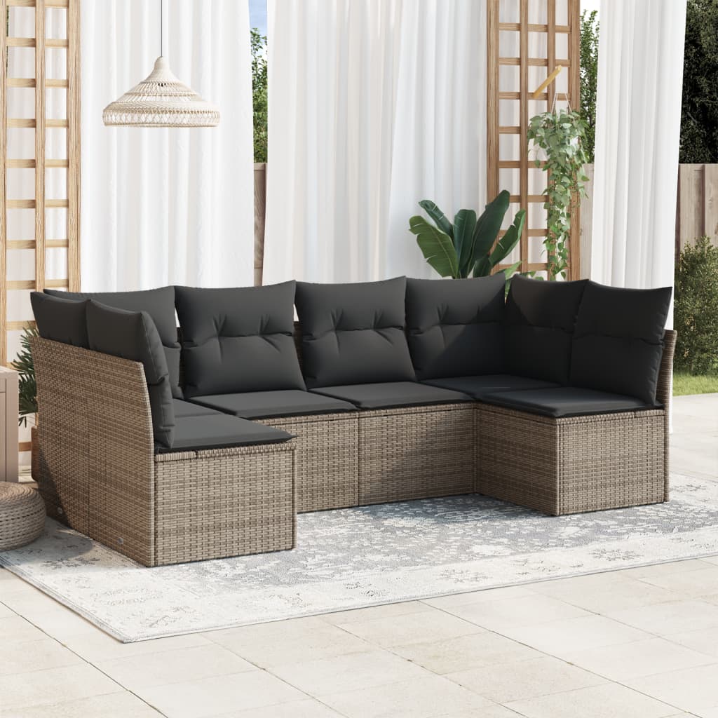 6-delige Loungeset met kussens poly rattan grijs is nu te koop bij PeponiXL, paradijselijk wonen!