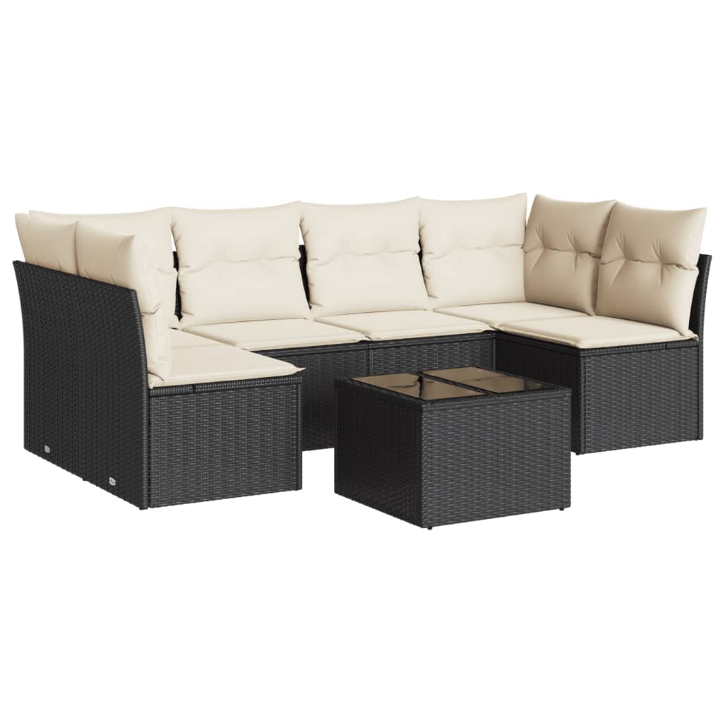 7-delige Loungeset met kussens poly rattan zwart is nu te koop bij PeponiXL, paradijselijk wonen!