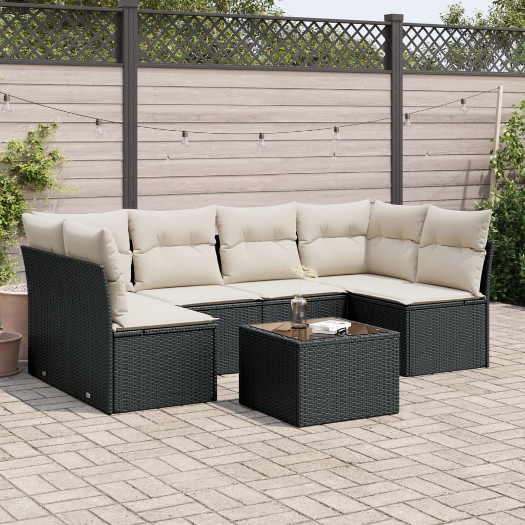 7-delige Loungeset met kussens poly rattan zwart is nu te koop bij PeponiXL, paradijselijk wonen!
