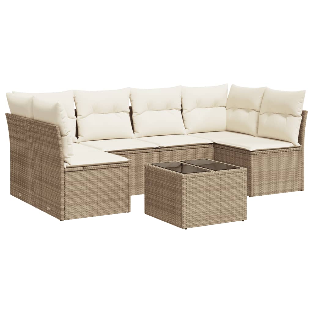 7-delige Loungeset met kussens poly rattan beige is nu te koop bij PeponiXL, paradijselijk wonen!