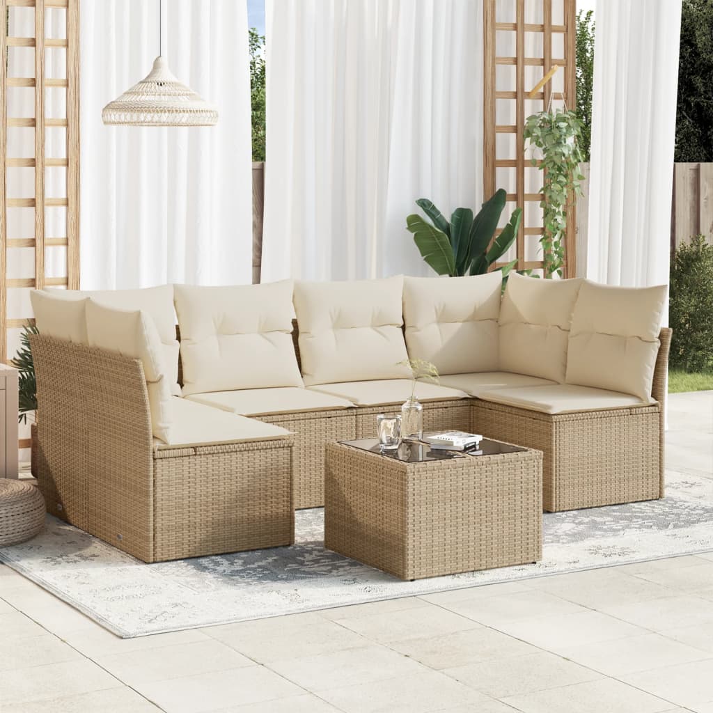 7-delige Loungeset met kussens poly rattan beige is nu te koop bij PeponiXL, paradijselijk wonen!